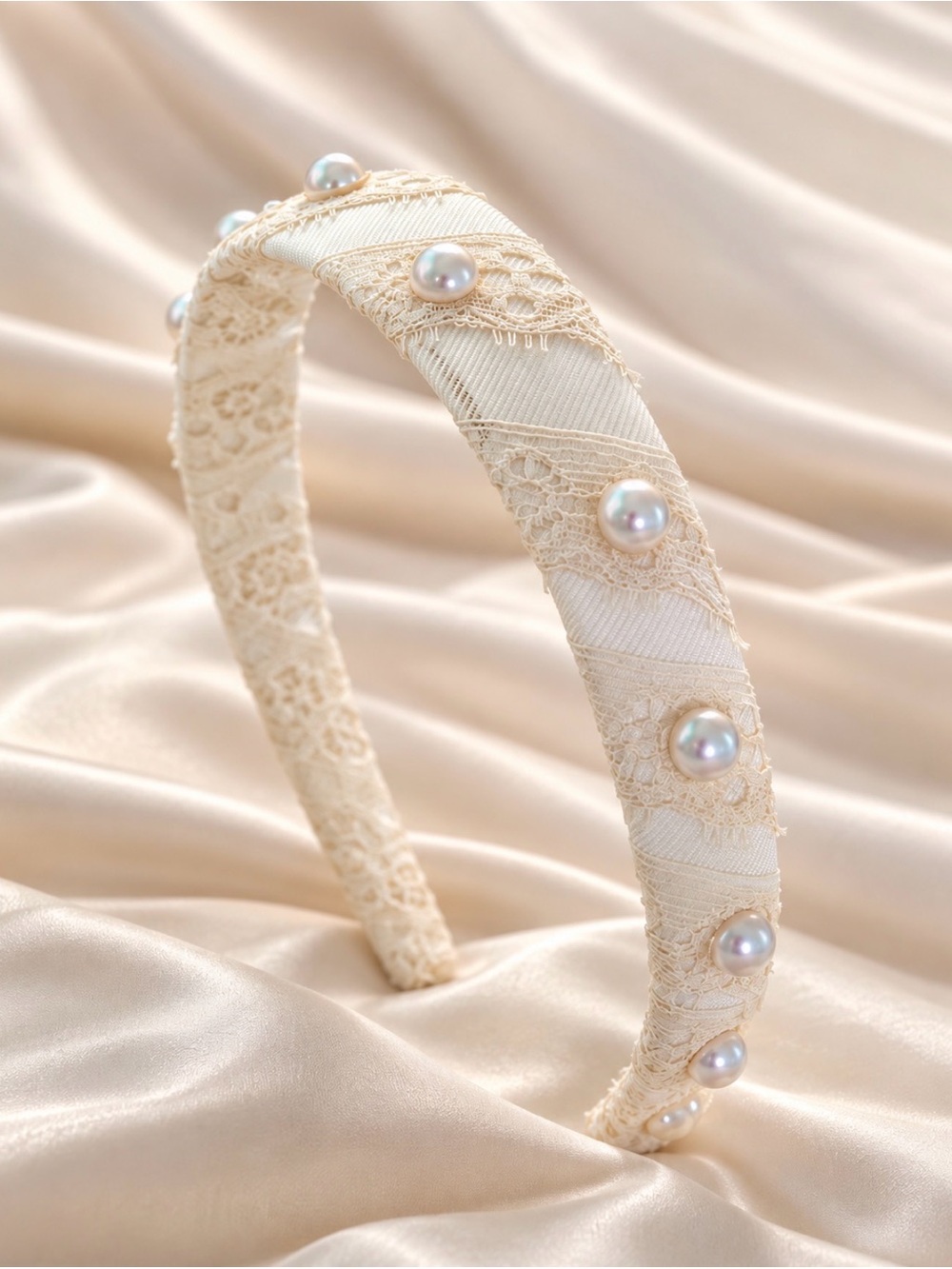 Handmade Pearl & Lace Cream Bridal Headband